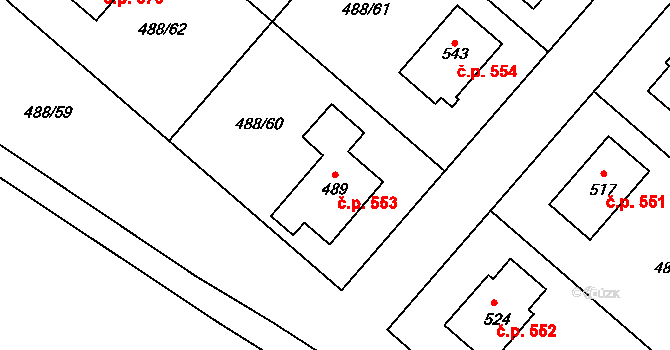 Český Herálec 553, Herálec na parcele st. 489 v KÚ Český Herálec, Katastrální mapa