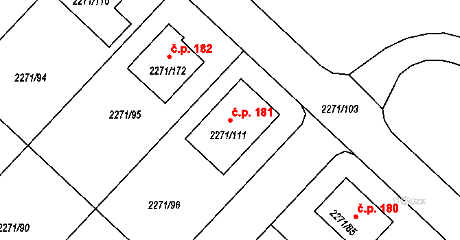 Dačice IV 181, Dačice na parcele st. 2271/111 v KÚ Dačice, Katastrální mapa