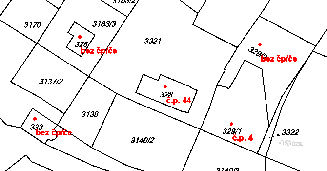 Uhelná 44, Hrádek nad Nisou na parcele st. 328 v KÚ Václavice u Hrádku nad Nisou, Katastrální mapa