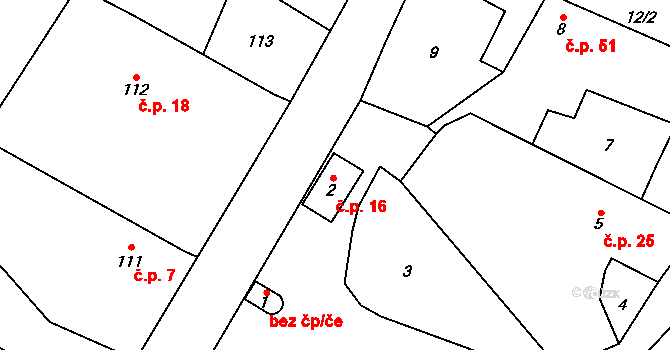 Puchlovice 16 na parcele st. 2 v KÚ Puchlovice, Katastrální mapa