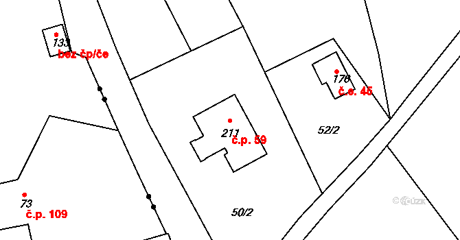 Rájec 59, Černava na parcele st. 211 v KÚ Rájec u Černavy, Katastrální mapa
