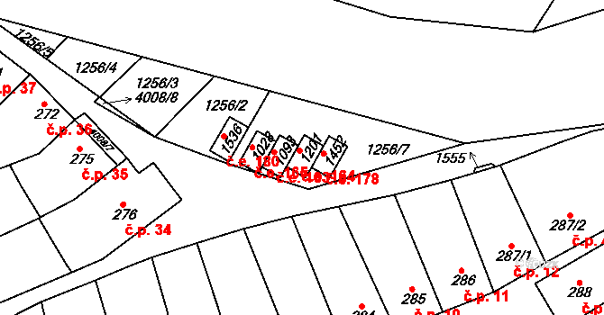 Pazderna 164, Vyškov na parcele st. 1201 v KÚ Dědice u Vyškova, Katastrální mapa