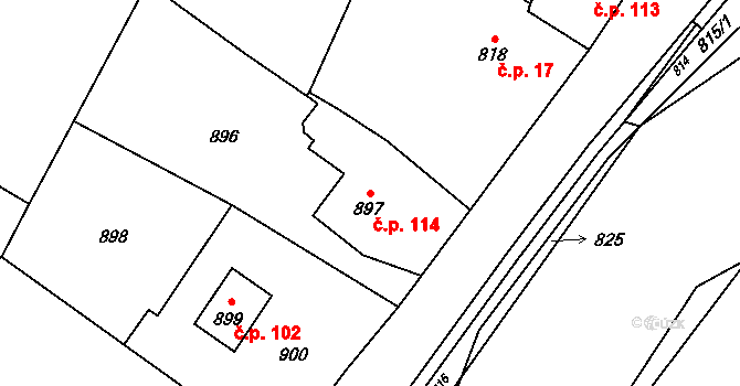 Loučky 114, Zátor na parcele st. 897 v KÚ Loučky u Zátoru, Katastrální mapa