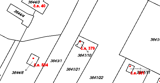 Roudnice nad Labem 379 na parcele st. 3641/10 v KÚ Roudnice nad Labem, Katastrální mapa