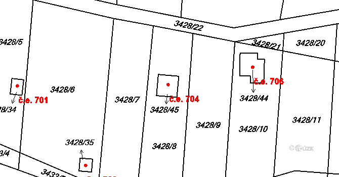 Chotěboř 704 na parcele st. 3428/45 v KÚ Chotěboř, Katastrální mapa