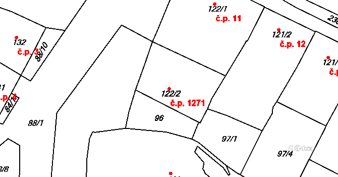 Rosice 1271 na parcele st. 122/2 v KÚ Rosice u Brna, Katastrální mapa