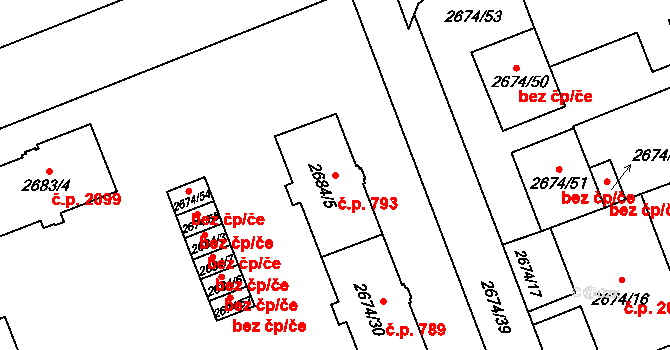 Moravská Ostrava 793, Ostrava na parcele st. 2684/5 v KÚ Moravská Ostrava, Katastrální mapa