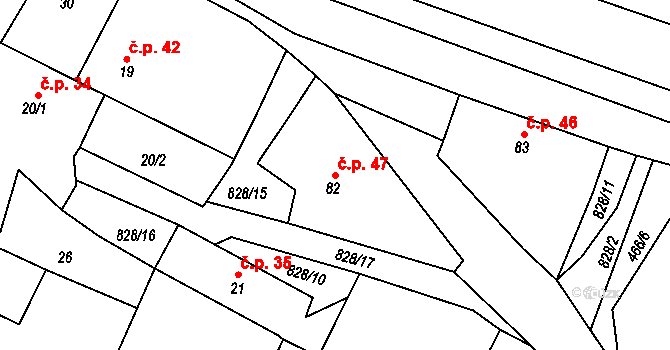 Cerhonice 47 na parcele st. 82 v KÚ Cerhonice, Katastrální mapa