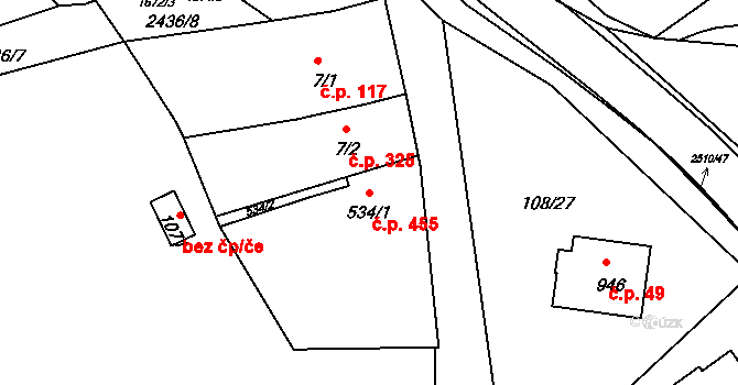 Luhačovice 455 na parcele st. 534/1 v KÚ Luhačovice, Katastrální mapa