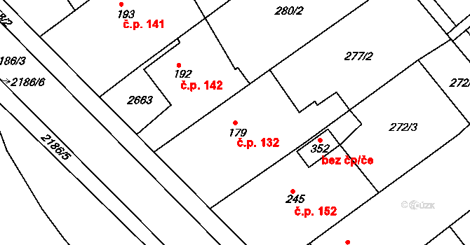 Hrádek na Vlárské dráze 132, Slavičín na parcele st. 179 v KÚ Hrádek na Vlárské dráze, Katastrální mapa