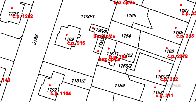 Čelákovice 43221572 na parcele st. 1190/2 v KÚ Čelákovice, Katastrální mapa