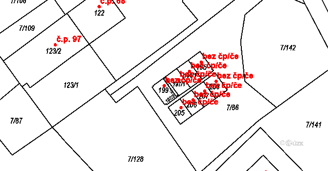 Zabrušany 43273572 na parcele st. 199 v KÚ Želénky, Katastrální mapa