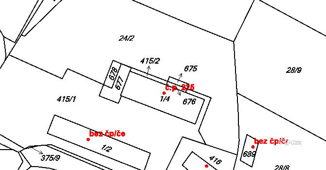 Bradlec 225 na parcele st. 1/4 v KÚ Bradlec, Katastrální mapa