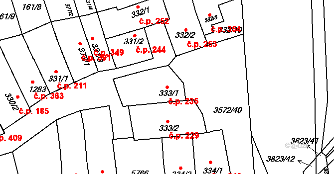 Ostrožské Předměstí 235, Uherský Ostroh na parcele st. 333/1 v KÚ Ostrožské Předměstí, Katastrální mapa