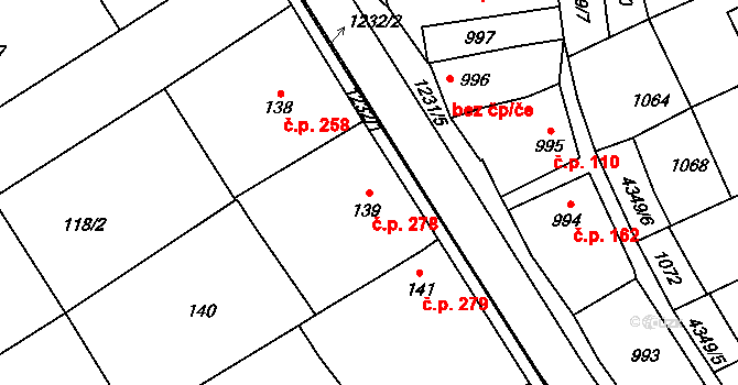 Tupesy 278 na parcele st. 139 v KÚ Tupesy na Moravě, Katastrální mapa