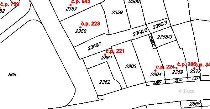Nivnice 221 na parcele st. 2361 v KÚ Nivnice, Katastrální mapa