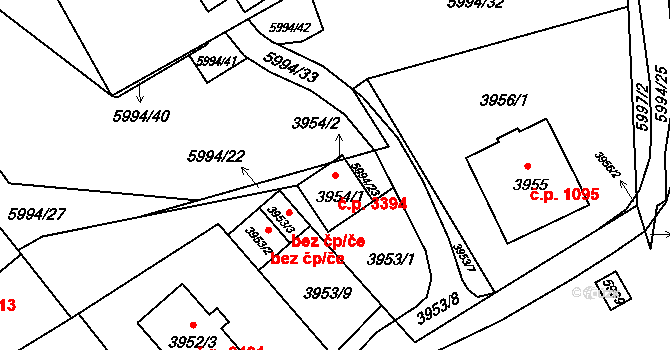 Česká Lípa 3394 na parcele st. 3954/1 v KÚ Česká Lípa, Katastrální mapa