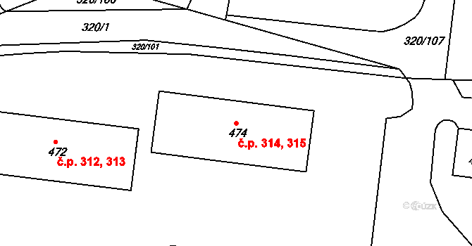 Třemošnice 314,315 na parcele st. 474 v KÚ Třemošnice nad Doubravou, Katastrální mapa
