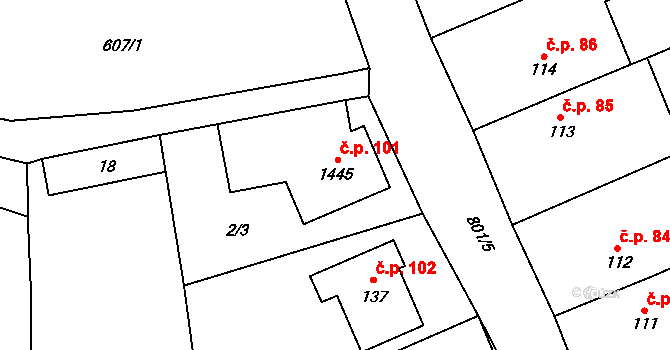 Hoštice 101, Hoštice-Heroltice na parcele st. 1445 v KÚ Hoštice, Katastrální mapa