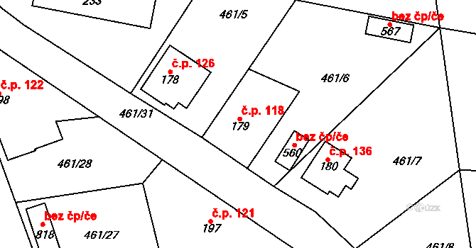 Třebotov 118 na parcele st. 179 v KÚ Třebotov, Katastrální mapa