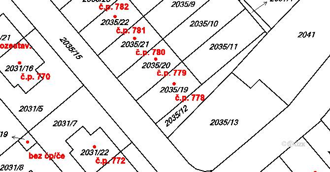 Veselí nad Lužnicí II 778, Veselí nad Lužnicí na parcele st. 2035/19 v KÚ Veselí nad Lužnicí, Katastrální mapa