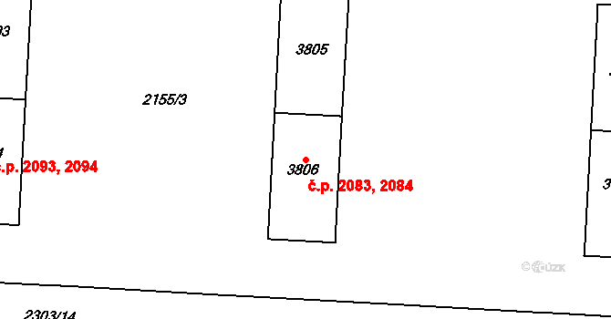 Zelené Předměstí 2083,2084, Pardubice na parcele st. 3805 v KÚ Pardubice, Katastrální mapa