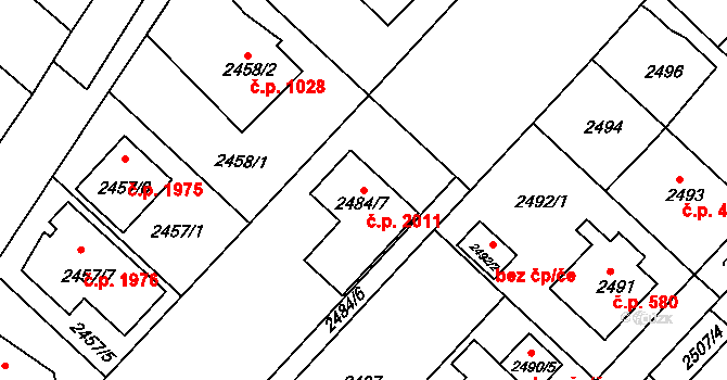 Kuřim 2011 na parcele st. 2484/7 v KÚ Kuřim, Katastrální mapa