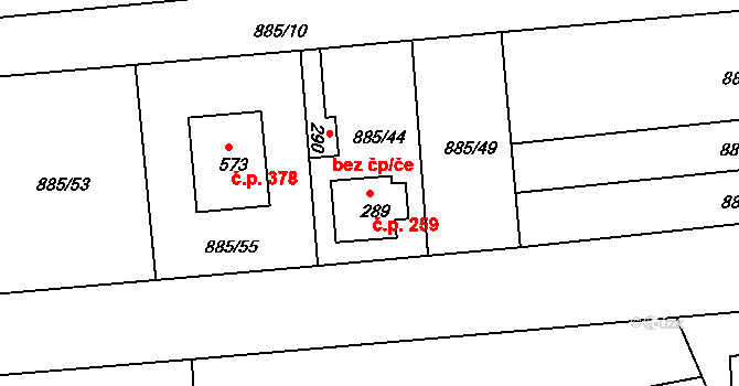 Lhenice 259 na parcele st. 289 v KÚ Lhenice, Katastrální mapa