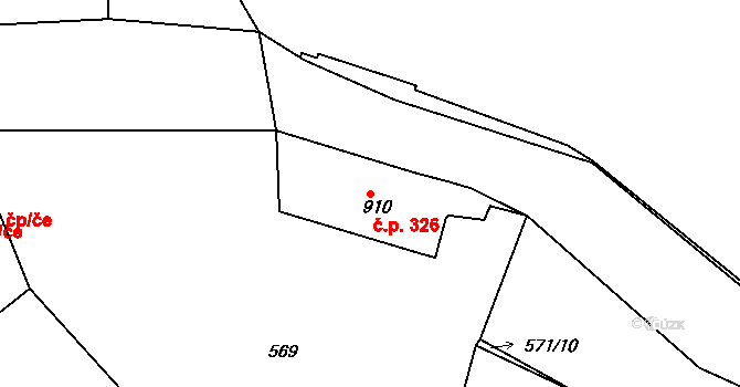 Horní Brána 326, Český Krumlov na parcele st. 910 v KÚ Český Krumlov, Katastrální mapa