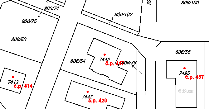 Václavské Předměstí 417, Písek na parcele st. 7442 v KÚ Písek, Katastrální mapa