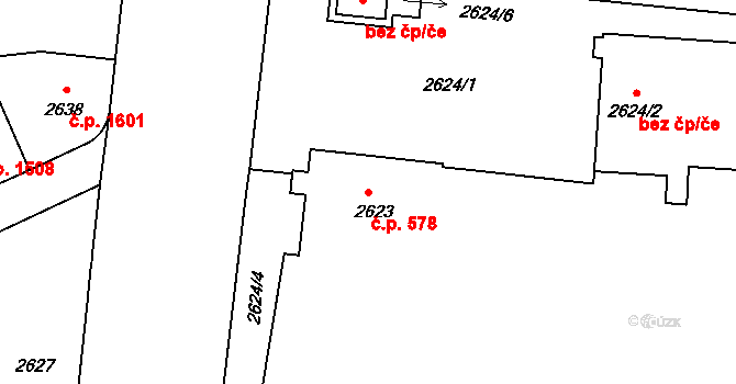 Louny 578 na parcele st. 2623 v KÚ Louny, Katastrální mapa