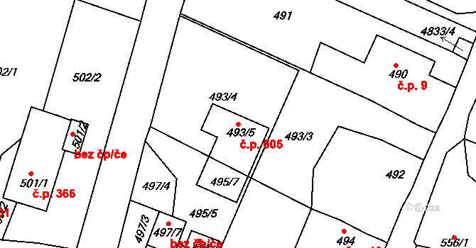 Choceňské Předměstí 605, Vysoké Mýto na parcele st. 493/5 v KÚ Vysoké Mýto, Katastrální mapa