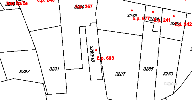Mimoň I 693, Mimoň na parcele st. 3289/10 v KÚ Mimoň, Katastrální mapa