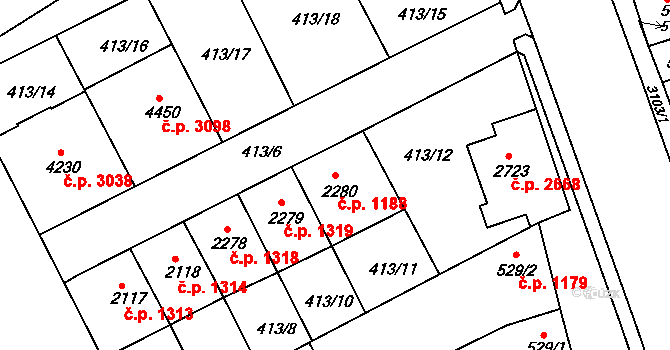 Kroměříž 1188 na parcele st. 2280 v KÚ Kroměříž, Katastrální mapa
