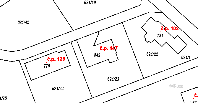 Halouny 147, Svinaře na parcele st. 842 v KÚ Svinaře, Katastrální mapa