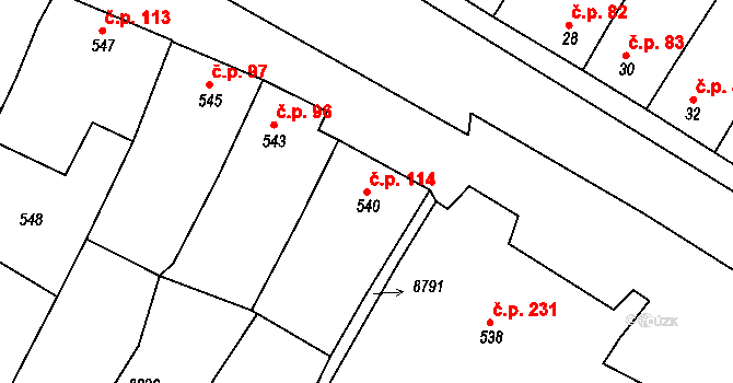 Oleksovice 114 na parcele st. 540 v KÚ Oleksovice, Katastrální mapa