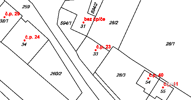 Lipník nad Bečvou VII-Trnávka 23, Lipník nad Bečvou na parcele st. 33 v KÚ Trnávka u Lipníka nad Bečvou, Katastrální mapa
