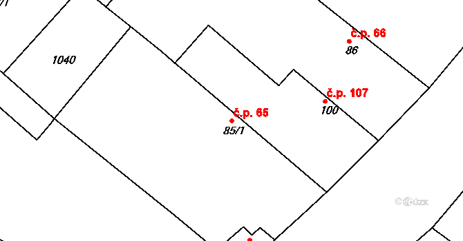 Kovanice 65 na parcele st. 85/1 v KÚ Kovanice, Katastrální mapa