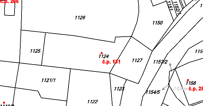 Zruč nad Sázavou 131 na parcele st. 1124/1 v KÚ Zruč nad Sázavou, Katastrální mapa