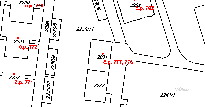 Zruč nad Sázavou 776,777 na parcele st. 2231 v KÚ Zruč nad Sázavou, Katastrální mapa