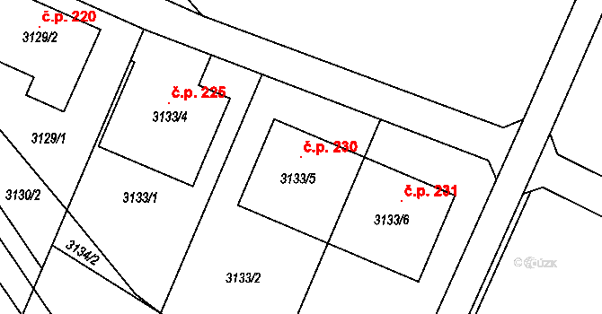 Těšetice 230 na parcele st. 3133/5 v KÚ Těšetice u Znojma, Katastrální mapa