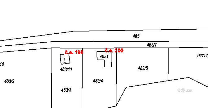 Lysolaje 200, Praha na parcele st. 483/13 v KÚ Lysolaje, Katastrální mapa