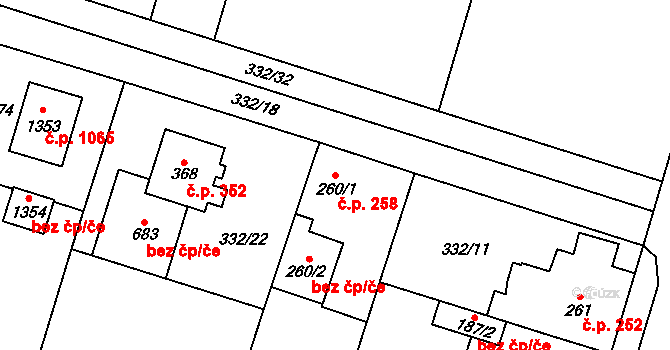 Líbeznice 258 na parcele st. 260/1 v KÚ Líbeznice, Katastrální mapa
