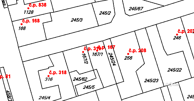 Horoměřice 167 na parcele st. 167/1 v KÚ Horoměřice, Katastrální mapa