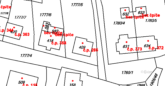 Benešov nad Černou 285 na parcele st. 409 v KÚ Benešov nad Černou, Katastrální mapa