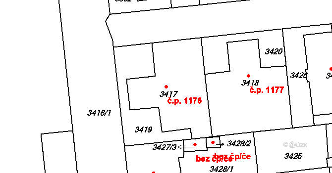 Pod Bezručovým vrchem 1176, Krnov na parcele st. 3417 v KÚ Krnov-Horní Předměstí, Katastrální mapa