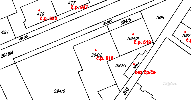 Rýmařov 518 na parcele st. 394/2 v KÚ Rýmařov, Katastrální mapa