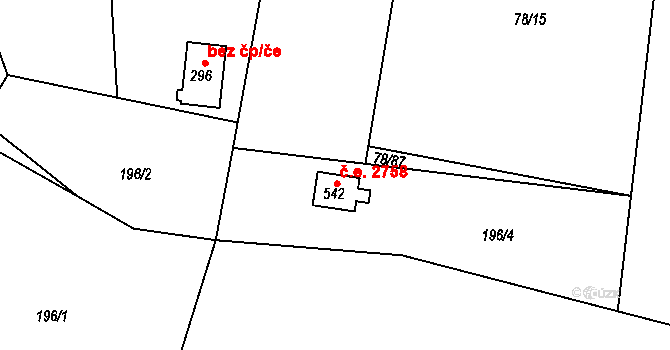 Těptín 2758, Kamenice na parcele st. 542 v KÚ Těptín, Katastrální mapa