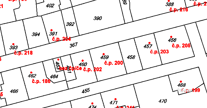 Švermov 200, Kladno na parcele st. 459 v KÚ Motyčín, Katastrální mapa