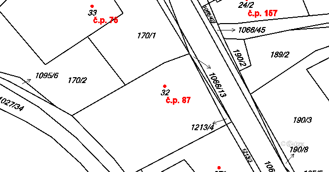 Lipovec 87 na parcele st. 32 v KÚ Lipovec u Blanska, Katastrální mapa